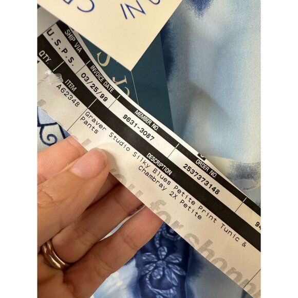 Graver Studio Silky Blues Petite Print Tunic & Chambray Pants Set 2X NWT - Picture 6 of 7